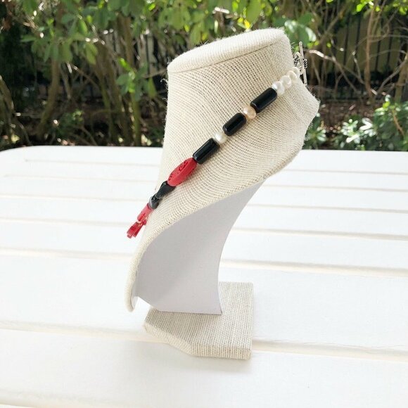 NWT Genuine Red Coral, Cinnabar, Pearl & Black Onyx Beaded Necklace - Picture 3 of 6